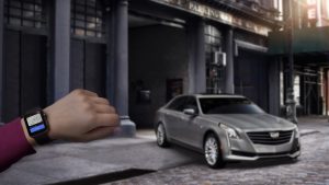myCadillac mobile app for iOS integrates with Apple Watch allowing owners quick access to vehicle commands, including vehicle locate and walking directions to the vehicle.